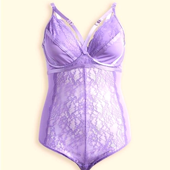 ❤️NWT VINTAGE TORRD LINGERIE STRAPS LACE BODYSUIT UNDERWIRE LILAC UNLINED PLUS - Picture 6 of 8